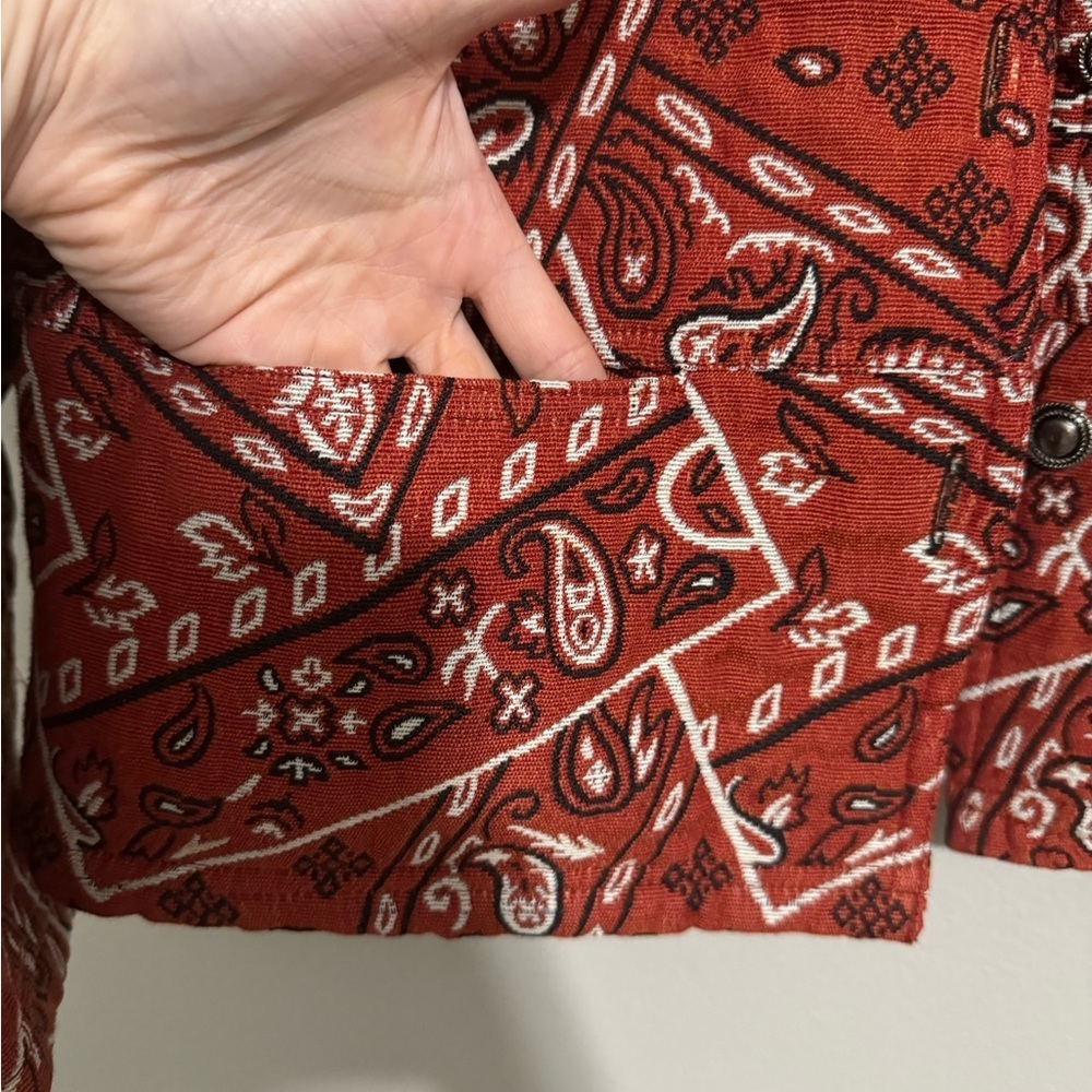 Rare Retro 90s Bandana Print Jacket Rust Red Western maximalist Rodeo small - Picture 11 of 13